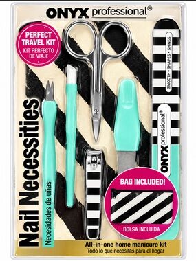 ONYX PROFESSIONAL Nail Necessities All-In-One Home Manicure Kit & Bag Aqua NEW
